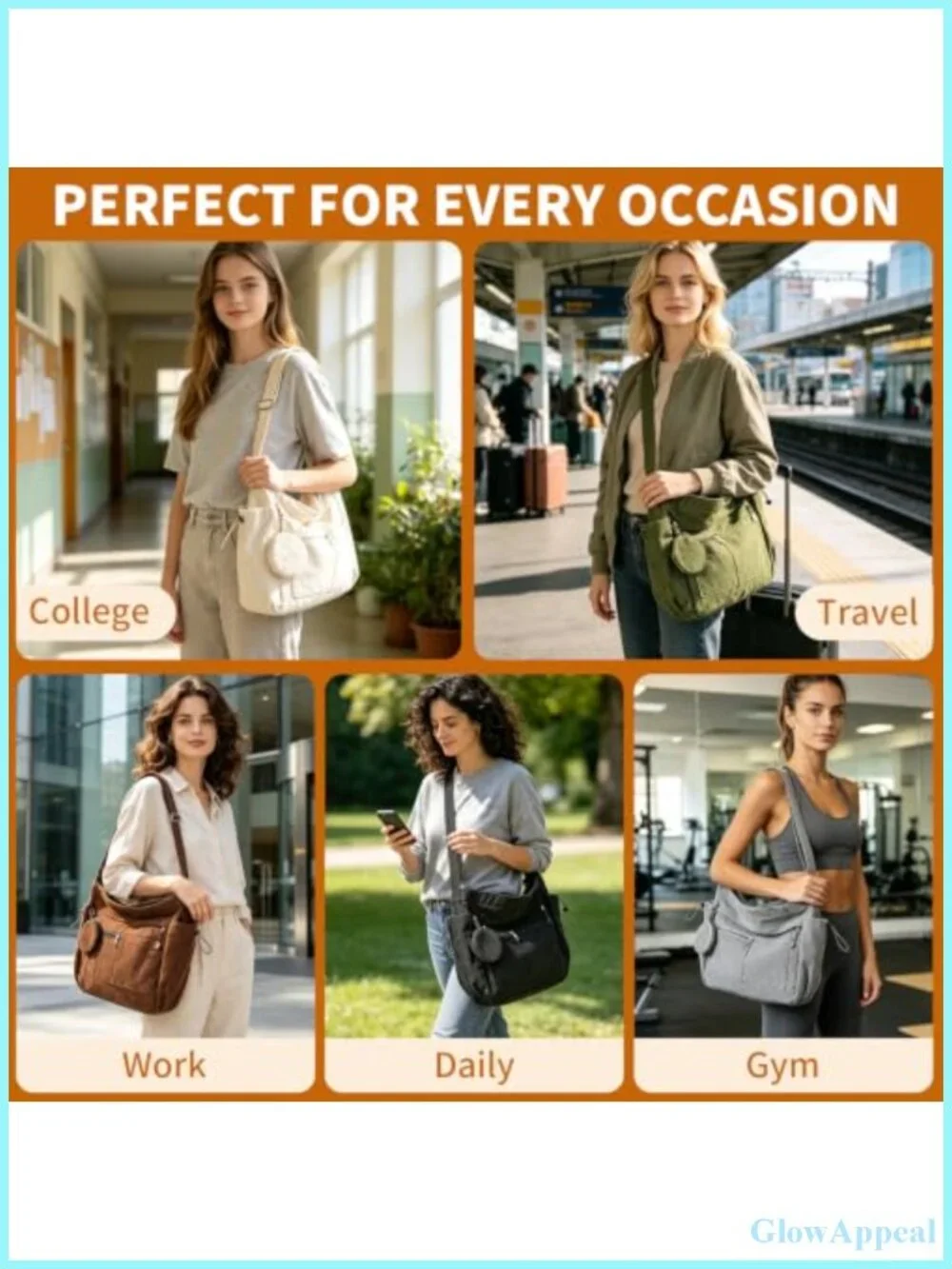 Canvas Hobo Crossbody Tote Bag Messenger Adjustable Strap Large